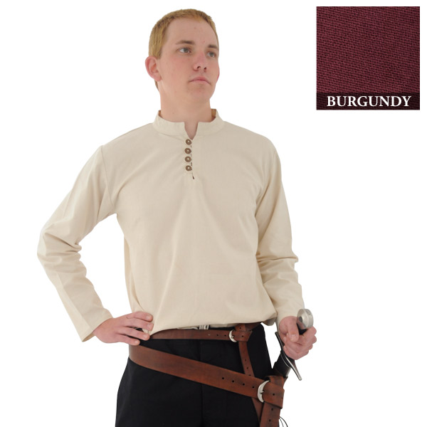 GDFB heavy cotton shirt with button neck placket and full sleeves, worn with sword belt