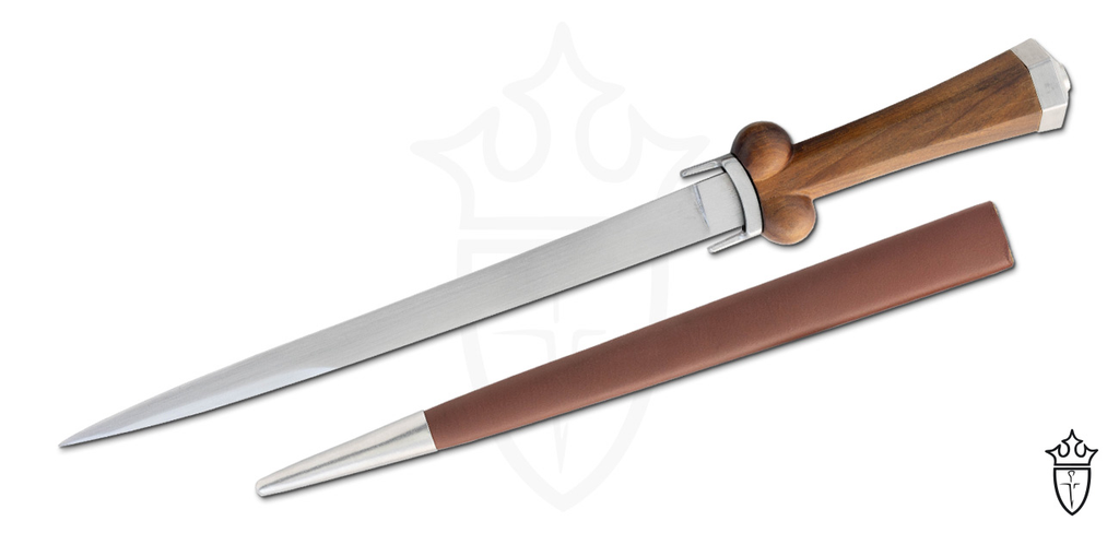 Kingston Arms Bollock Dagger with blade and leather sheath on white background