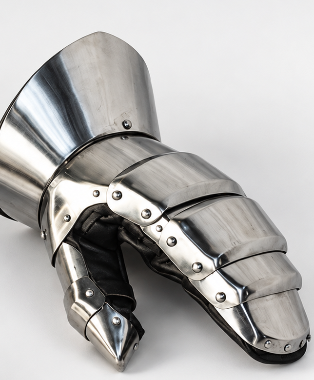 Digital illustration of HBC-style armored mitten gauntlet; actual production photo pending