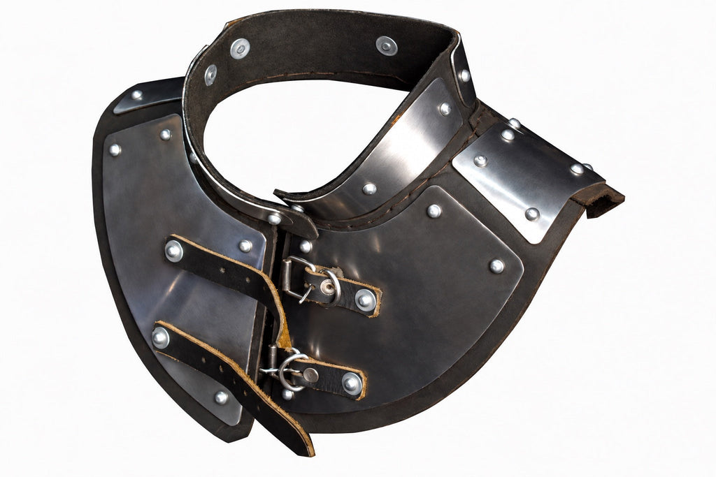 Illustrative steel and leather gorget included in the Buhurt Starter Set